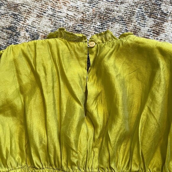 QP Designers Ruffle Tier Dress Women S Moss Green Lined Peasant High Neck Midi - Picture 4 of 10